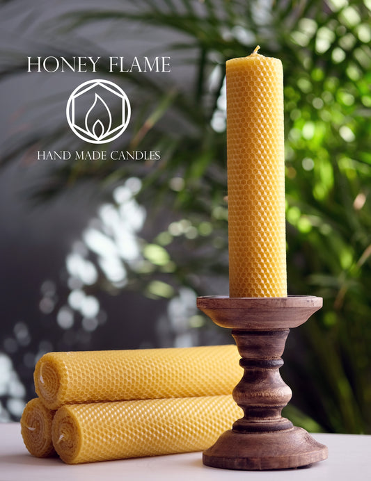 4 Large and Thick 100% PURE BEESWAX PILLAR candles ~ 20cm x 5cm