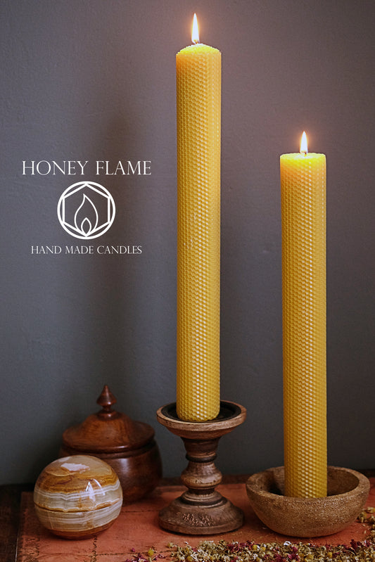 2 Tall, Large and Thick 100% PURE BEESWAX PILLAR candles ~ 40cm x 5cm ~ Eco-Friendly!!