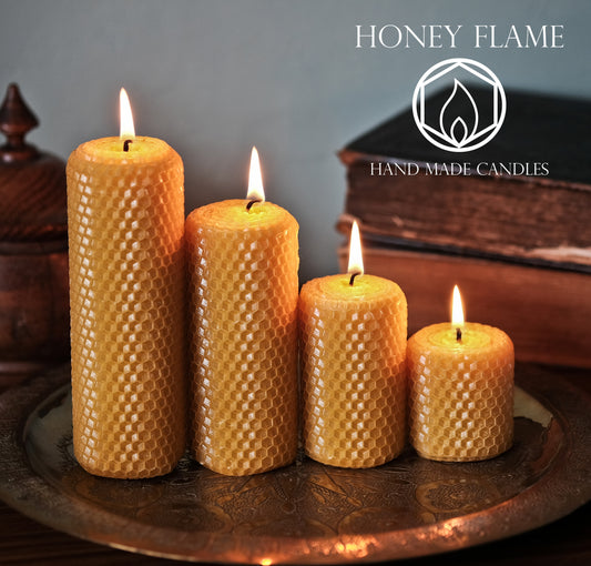 4 x Large and Thick 100% PURE BEESWAX Pillar Candle Set~ 20cm x 5cm STUNNING!